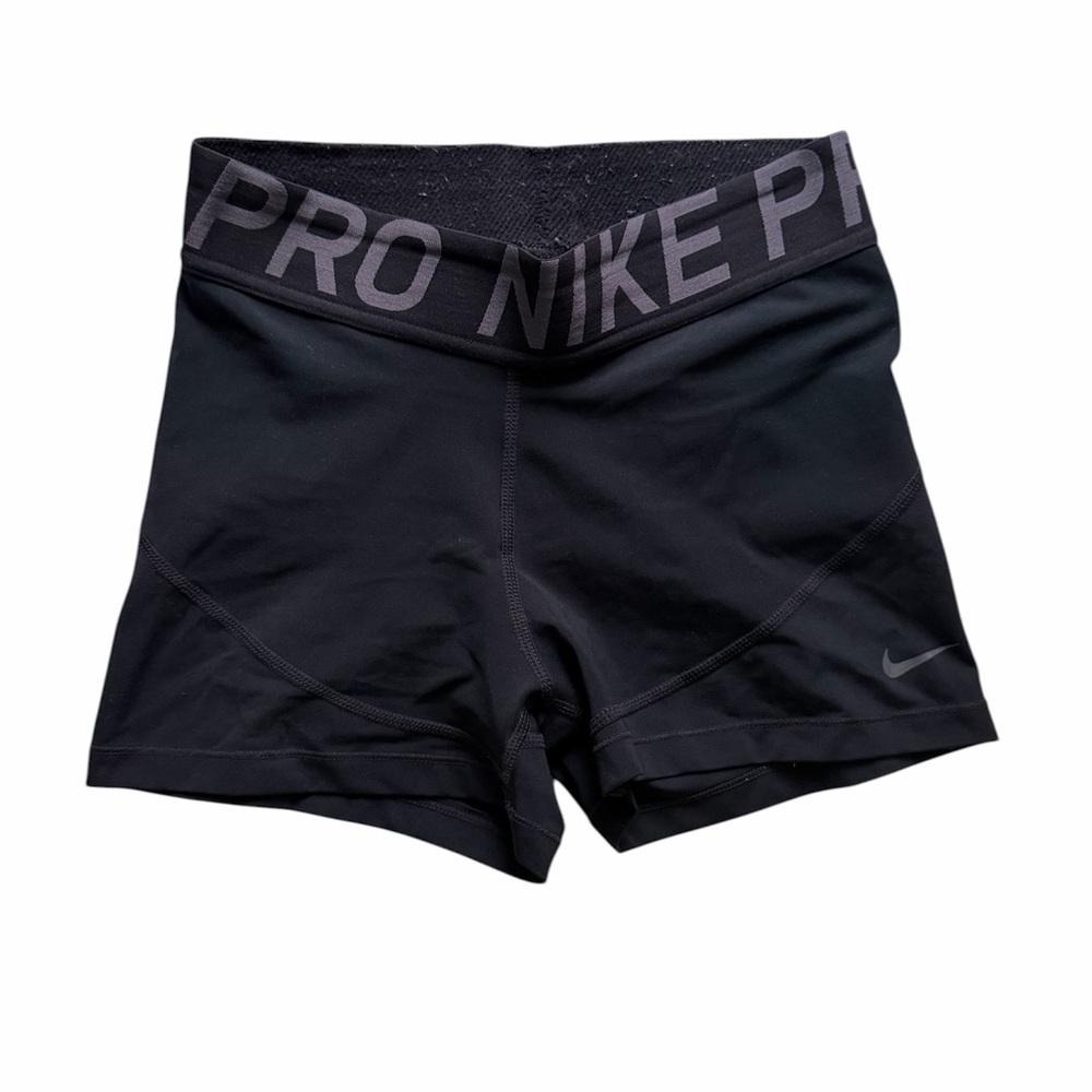 Nike Pro Black Women's Compression Bike Shorts with Gray Waistband Logo